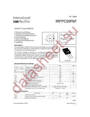 IRFPC50PBF datasheet  